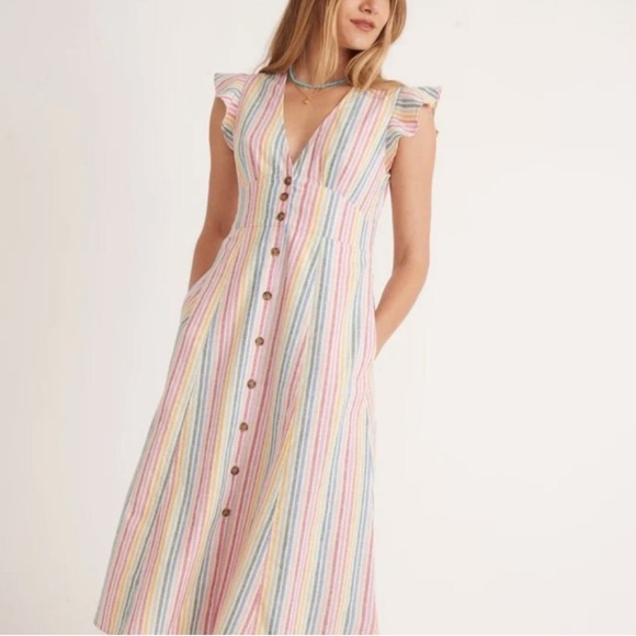 Marine Layer Hemp Camila Rainbow Stripe Button Front Midi Dress size Small - Picture 4 of 8
